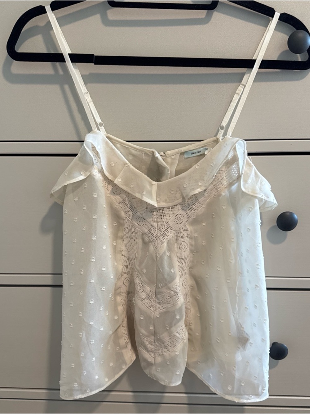Urban Outfitters Swiss Dot Lace Inset Ruffle Cami Top | Cream Ivory | Medium